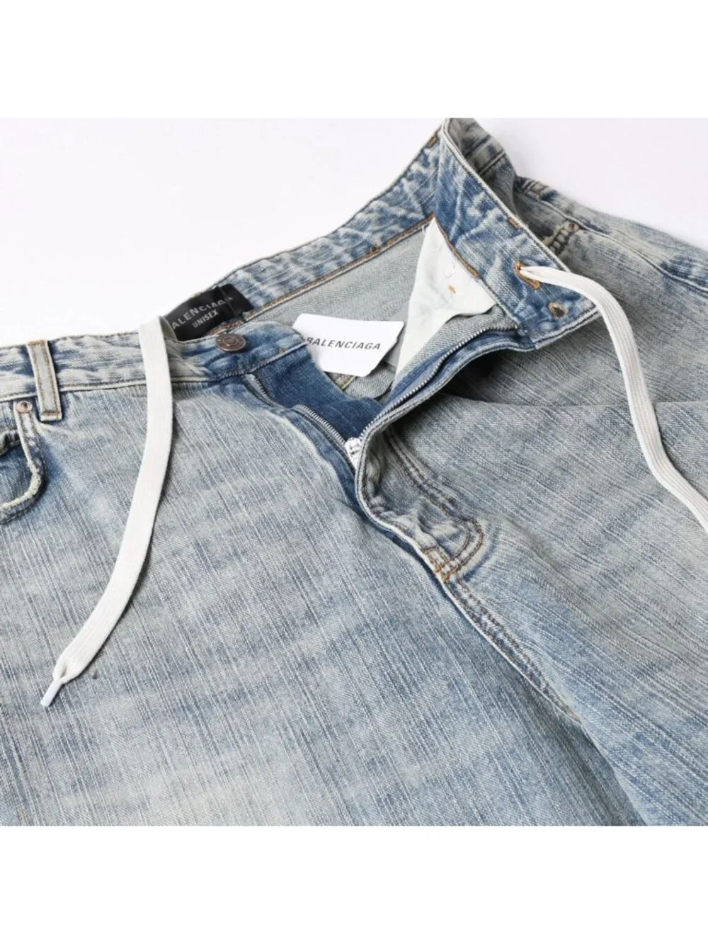 Balenciaga Baggy Wide Leg Denim Pants Indigo Blue Jeans Blanc